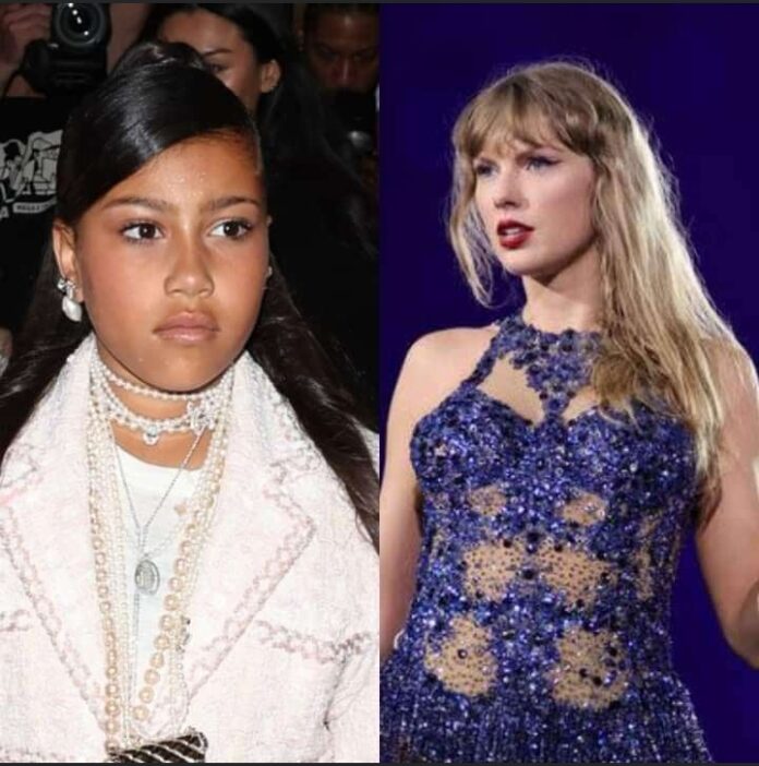 Bad parenting as North West takes a “messy” swipe at Taylor Swift by reposting a video that APPEARED to mock the singer on TikTok